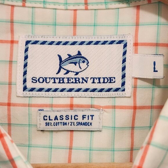 Southern Tide Men's Classic Fit Button Down Dress Shirt Peach & Teal Size L - Picture 4 of 9